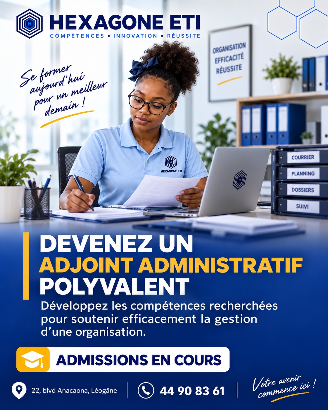 Affiche officielle du programme Adjoint administratif — Hexagone ETI